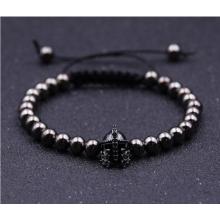 2018 nueva moda negro caballero casco hematita 6mm cuentas redondas pulsera para regalo