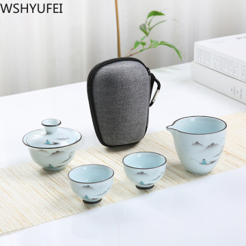 Private Customize Chinese Tea set Tea Set Ceramic Portable Teapot Set Travel Gaiwan Tea Cups of Tea Ceremony Teacup Fine Gift