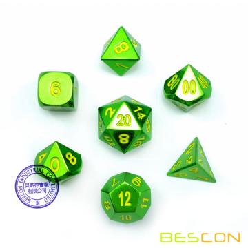 Bescon Heavy Duty Solid Metal Dice Set Glossy Green, Solid Metallic Polyhedral D&D RPG 7-Dice Set