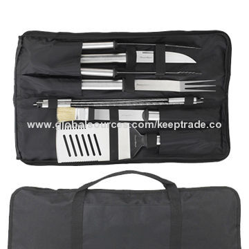 Barbecue Set, Includes Stainless Steel Spatula, Basting Brush, Skewers, Fork, Tongs and Knife