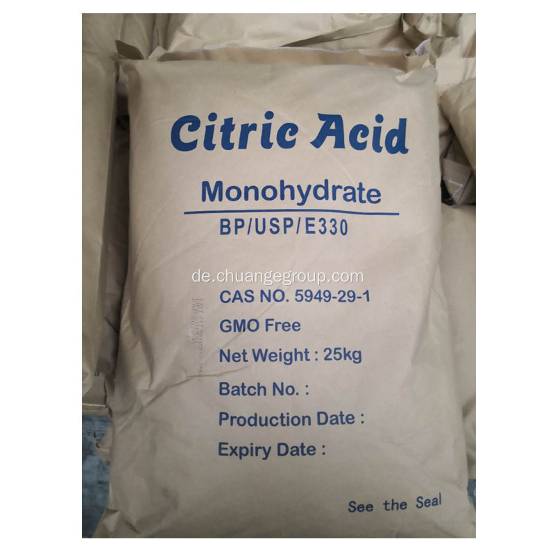 Nahrungszusatz -Zitronensäure -Monohydrat -wassere BP -Grad