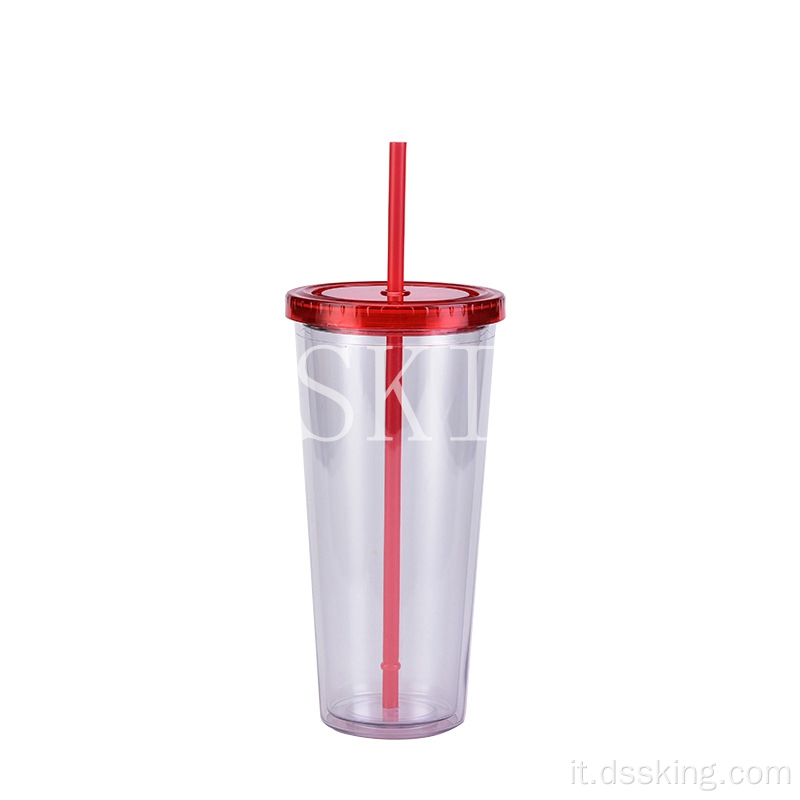 24 once di cannuccia in plastica Coppa di bevande fredde trasparente con coperchio