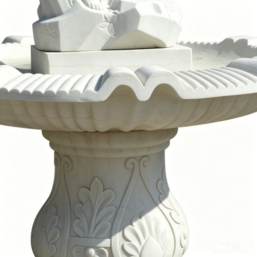 Classic White Stone Garden Fountain with Dual Cherubs