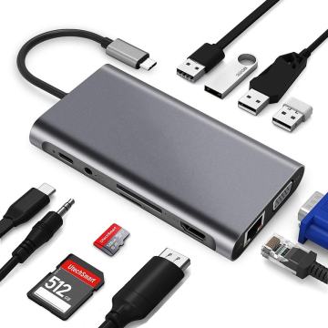 11-in-1 Type C USB Hub - USB 3.0 Adapter for Laptop with VGA Card Reader