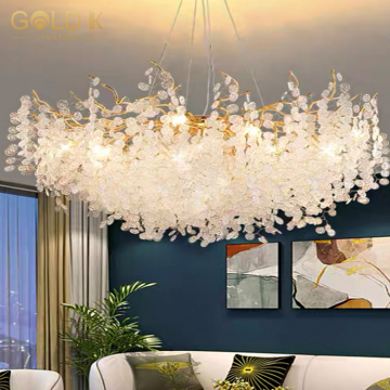 room light L1200mm round branch crystal lamp luxury raindrop chandelier for living room bedroom lighting