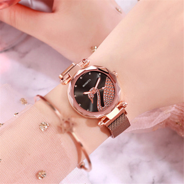 Charm crystal swan magnetic buckle women's quartz watches