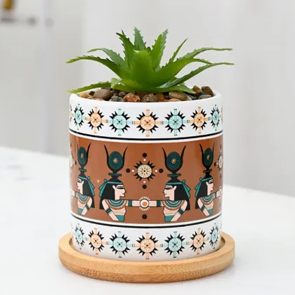 Egyptian Pattern Creative Ceramic Pots for Desktop Succulents and Cacti