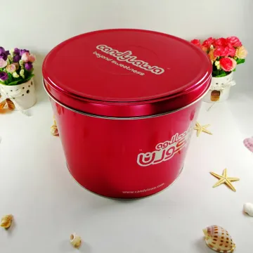 red free wholesale popcorn tin box round container