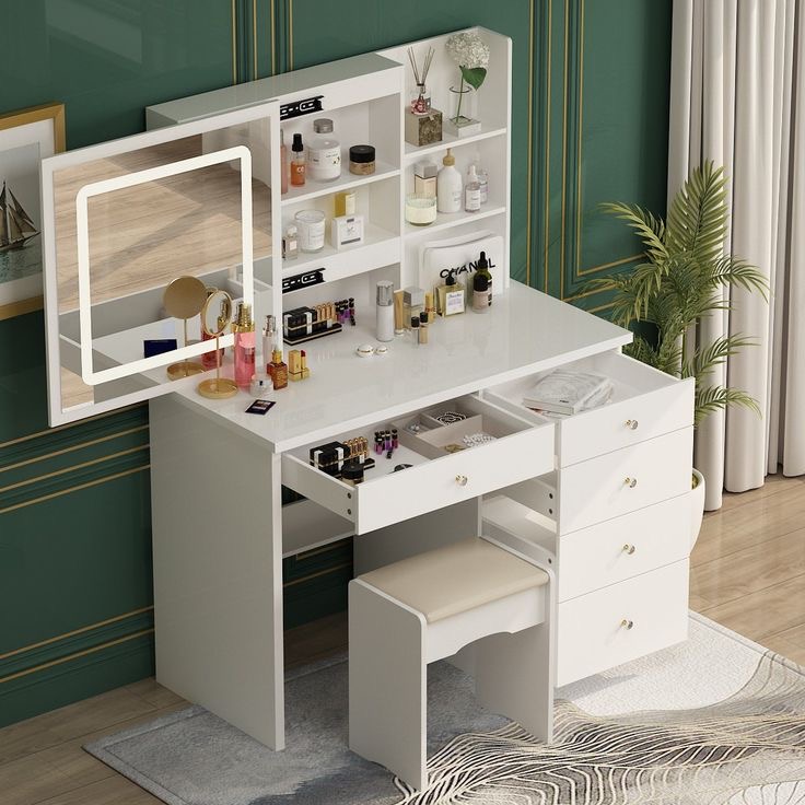 fashion Bedroom Furniture White Led Light low price Storage Optional Dresser Dressing Vanity Makeup Table With LED
