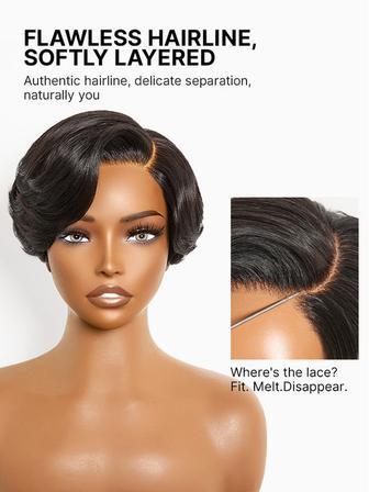 Short Layered Straight Pixie 6inch 360 Lace Human Hair Wig