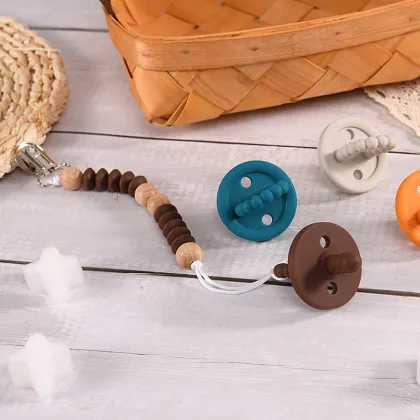 colorful Solid silicone baby pacifier with chain clip