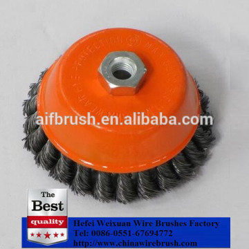 75mm Threaded Knotted twist cup wire steel brush for cleaning spot welds