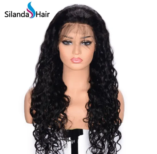 #1B Water Wave Brazilian Remy Human Hair Lace Front Wigs 26 Inch