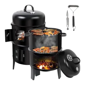 3 In 1 Smokeless Large Charcoal Barbecue Grill Smoker Grill Outdoor Barrel Vertical Charcoal BBQ Grill for Party Barbecue