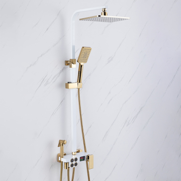 LED digitale heiße und kalte Duschsystem Badezimmer Wandhalterung Weißgold Dusch Set