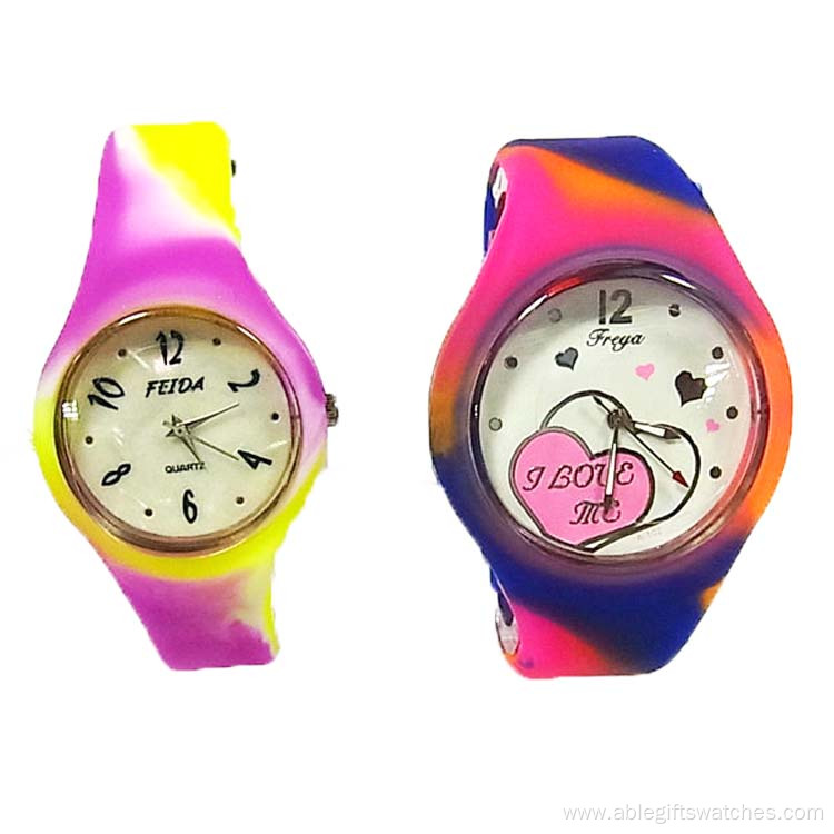 fashion color mixture silicone quartz watch