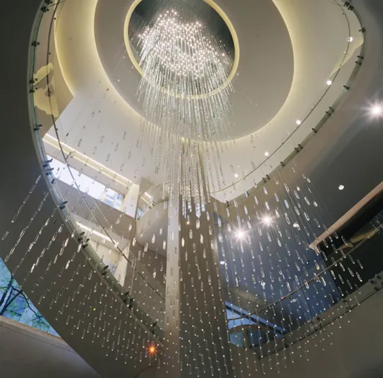 Hotel spiral staircase custom chandelier