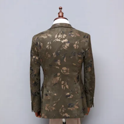 Custom Printing Fashion Men's Green Blazer Suit