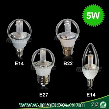 Factory wholesale price beautiful clear cover 5w led bulbs b22, led bulb e14, led candle bulb