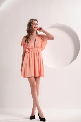 Women's Crepe Butterfly Peach Color Dress