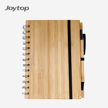 Eco-Friendly Recycled Paper A5 Spiral Bamboo Cover Notebook with Pen