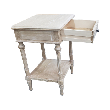 Mrs. Woods Luxury White Oak Wooden Stable Bedside Table with Shelf - Durable and Safe Overbed End Table