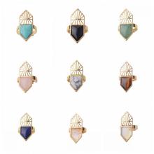 Gold Natural Hexagonal Gemstone Beads Engagement Women Shied Rings