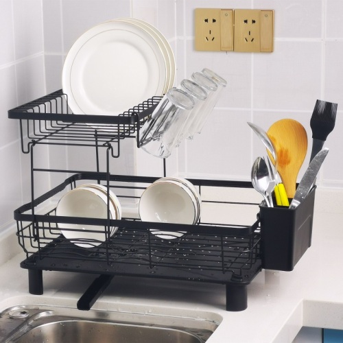 2 Tier Iron With Powder Coating Dish Rack 2 Tier Premium Metal Dish Drying Rack Set Manufactory