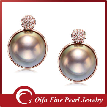 Latest 14K 585 rose gold diamond gray mabe pearl earring designs