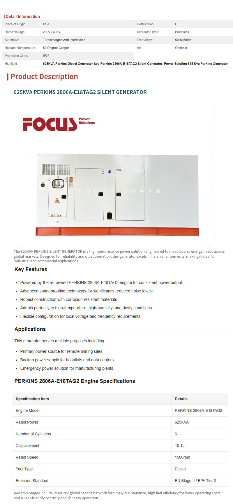 625KVA-Perkins-ডিজেল-জেনারেটর-সেট-2806A-E18 625KVA-Perkins-Diesel-Generator-Set-2806A-E18
