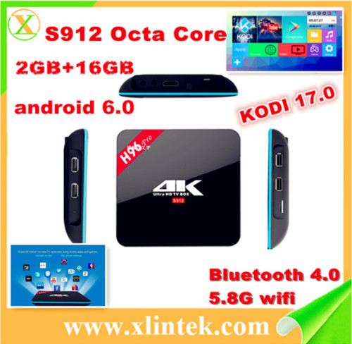 New arrival Amlogic S912 Octa core H96 pro 2gb ram 16gb rom android 6.0 tv box 2.4g/5.8 dual wifi kodi 16.1 tv box