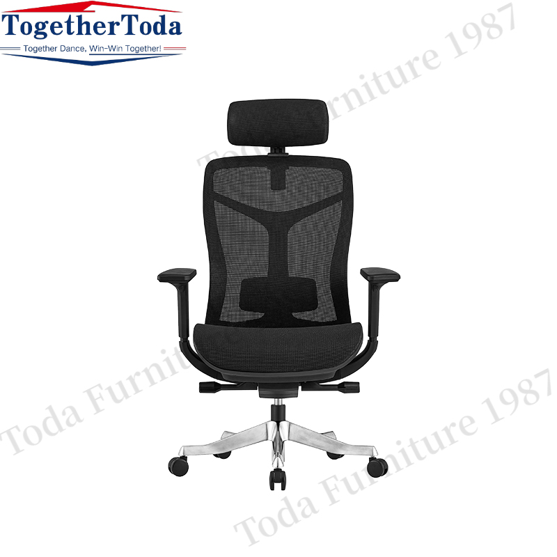 Cadeira de escritório de malha de altura ajustável preta com apoio de cabeça