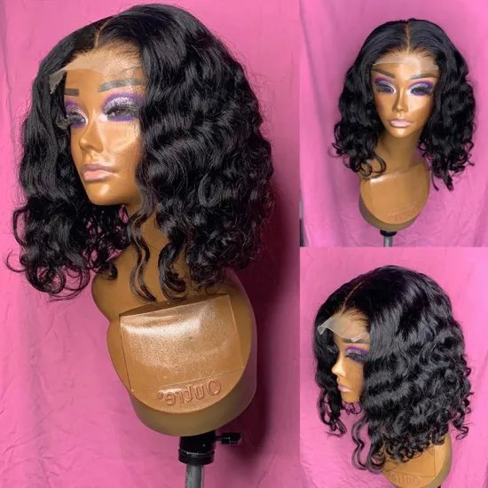 BIS Loose Deep Wave Short Bob Wigs for Black Women 4x4 Lace Closure Brazilian Human Hair Wig Pre-Plucked Natural Wave Bob Wig