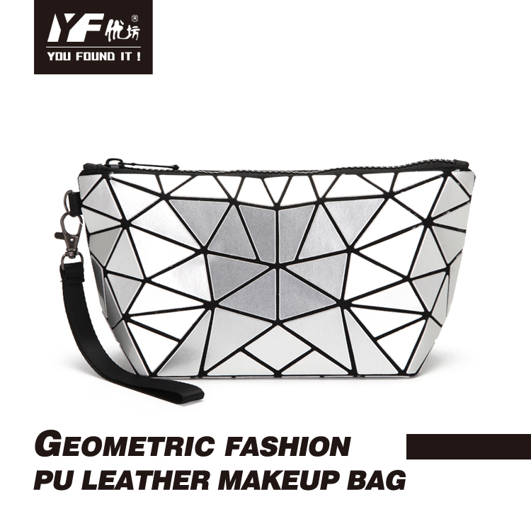 Borsa per il trucco in pelle PU moda laser geometrica