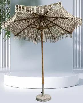 9 ft LA CONCHA Macrame Parasol - Crochet Woven Patio Umbrella with Tassels
