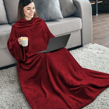 Zacht warm huis draagbare fleece deken met mouwen