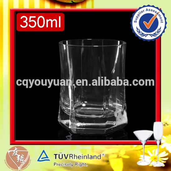 High grade 380ml gift clear whiskey glasses hexagon glass cups wholesale