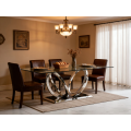 Mesa de comedor de vidrio | Piece de centro escultórico para 6