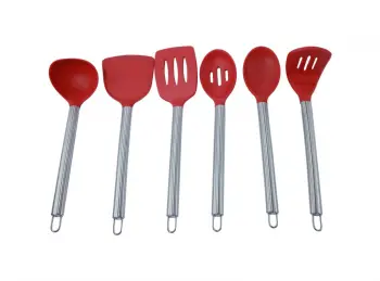 6pcs Red Silicone Metal Kitchen Utensil for Cooking