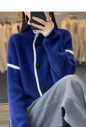 Retro small lapel simple patchwork single breasted coat