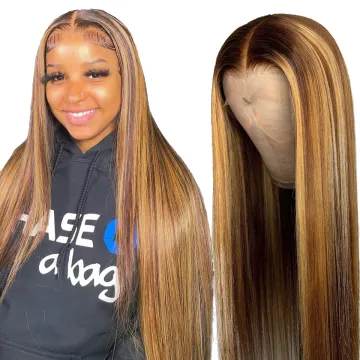 Ombre Honey Brown Color Highlight Body Wave Full Mink Pre Plucked Cuticle Aligned Human Hair HD Lace Front Wigs