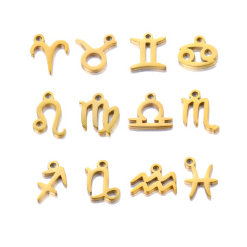 Gold Color DIY Double Hole Stainless Steel Zodiac Connectors Pendant for Jewelry