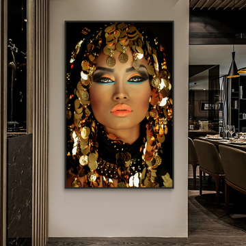Bling Gold Makeup Woman Canvas Wall Art for Living Room Decor