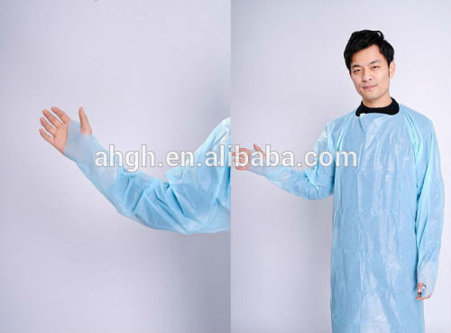 Disposable PE film vistor gown with thumb loop