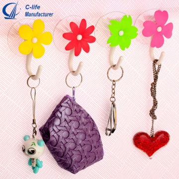 Creative Plastic Flower Towel Hook Rack with Strong Suction Cup