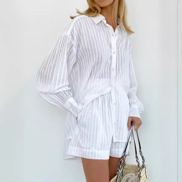 Sommer gestreiftes Jacquard -Shirt und Shorts Set