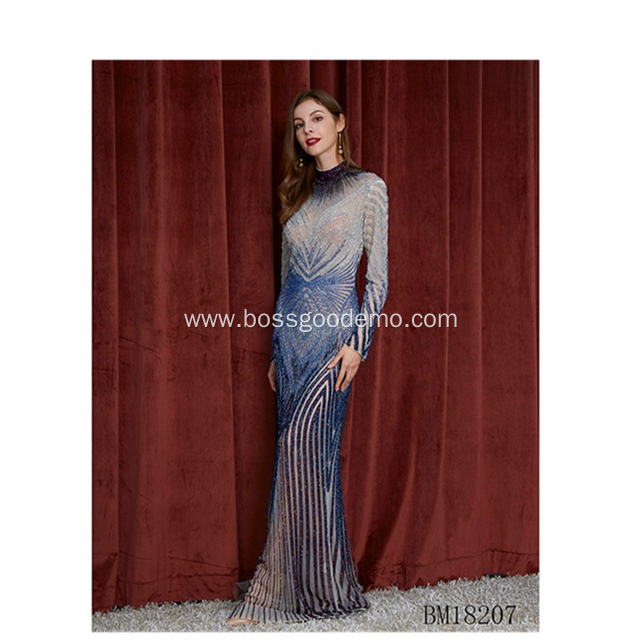 Wholesale tassel embellished formal luxury elegant ladies long sleeve sexy evening dresses party women