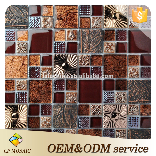 gold foil resin and elecropalting glass retro roman mosaic tile