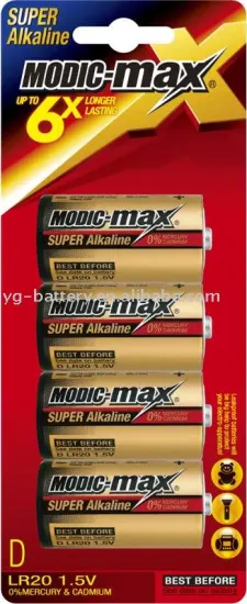 Alkaline Battery D LR20 4pcs Blister card packing