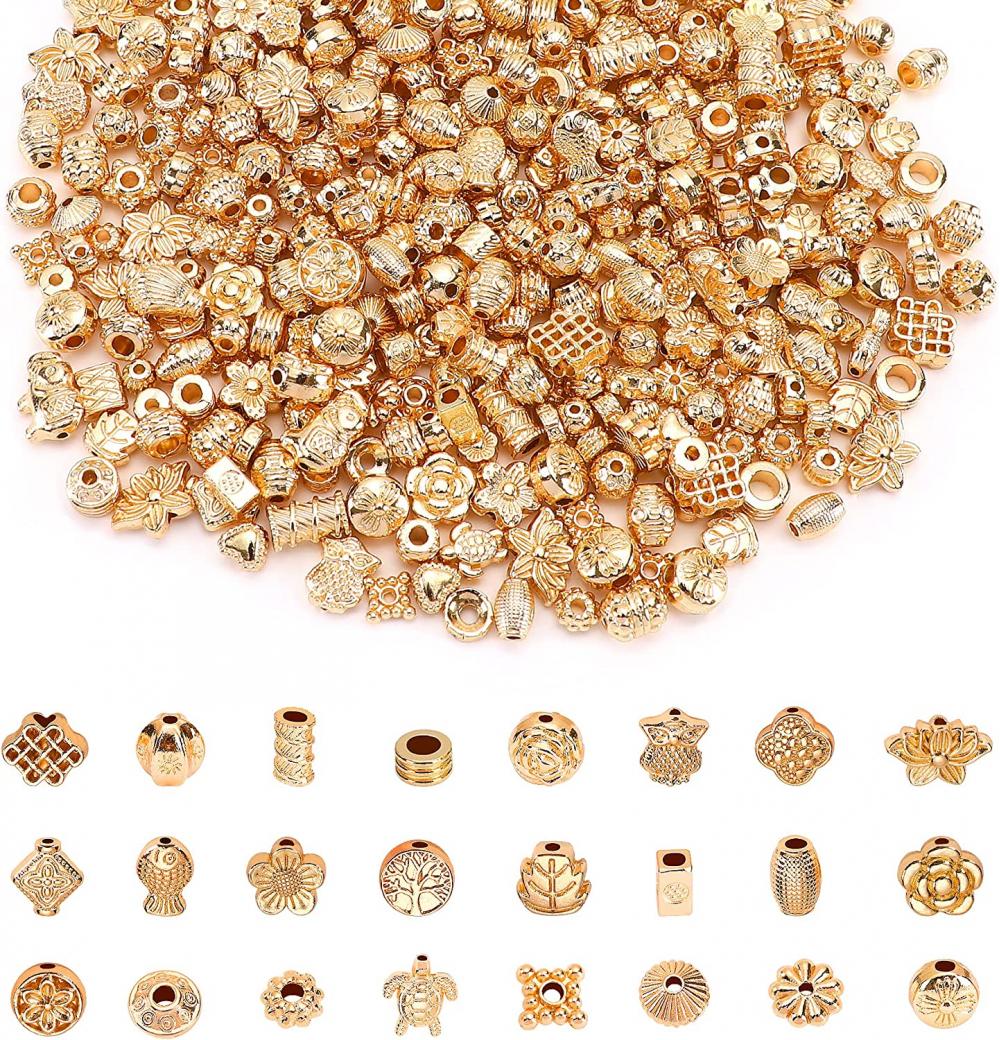 300pcs Gold Spacer Beads Металлические шарики